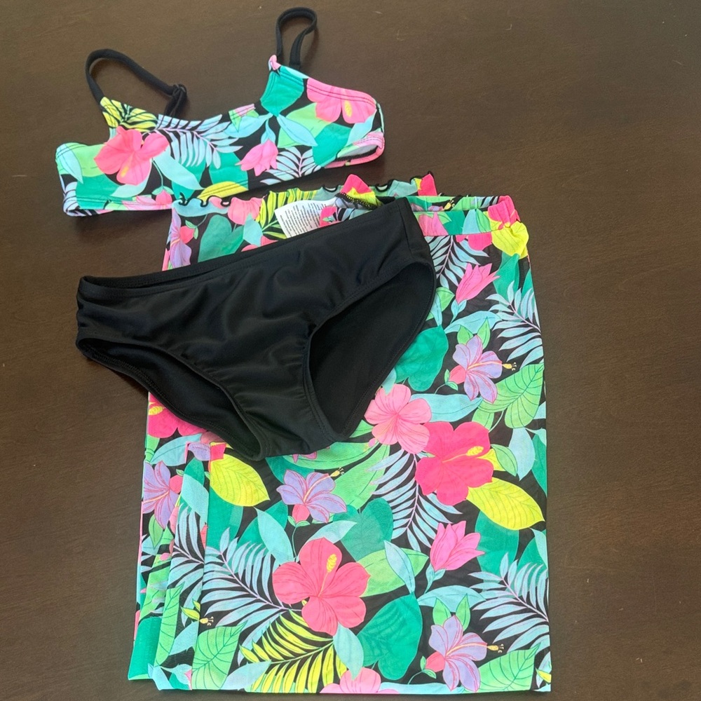 Floral Bikini Set with Black Bottoms